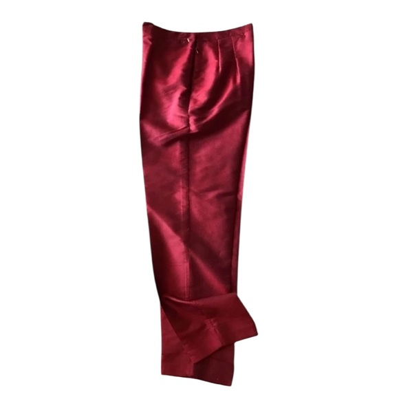 GIANNI PETITE Red Silk High Waist Cuffed Ankle Cropped Pants • Vintage 90s • 4 P - Picture 6 of 16